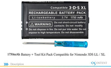 OSTENT 1750mAh 3.7V Rechargeable Li-ion Battery Pack + Tool Kit for Nintendo 3DS LL/XL