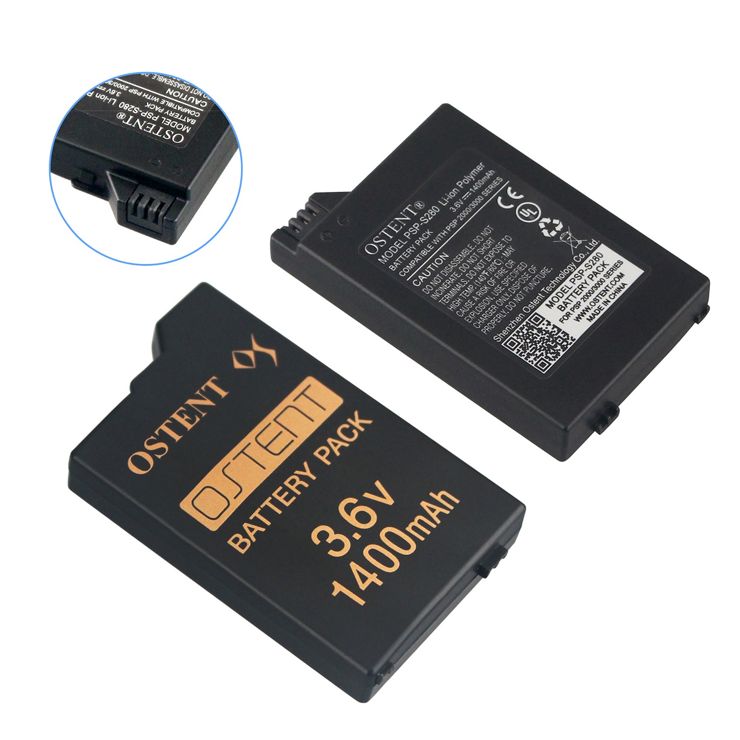 OSTENT Vervanging van 1200 mAh 3,6 V Lithium-ION oplaadbare batterij voor Sony PSP 2000/3000 PSP-S110 console OSTENT Vervanging van 1200 mAh 3,6 V Lithium-ION oplaadbare batterij voor Sony PSP 2000/3000 PSP-S110 console