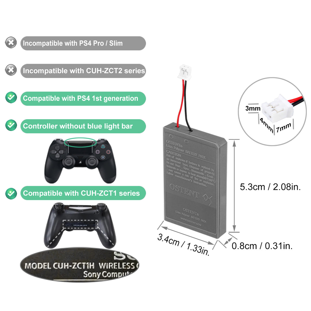 OSTENT 1000mAh 3.65V 3.7Wh Rechargeable Li-ion Battery Pack